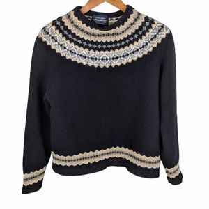 Eddie Bauer Collectibles Knit Sweater Black Fair Isle Women's Medium